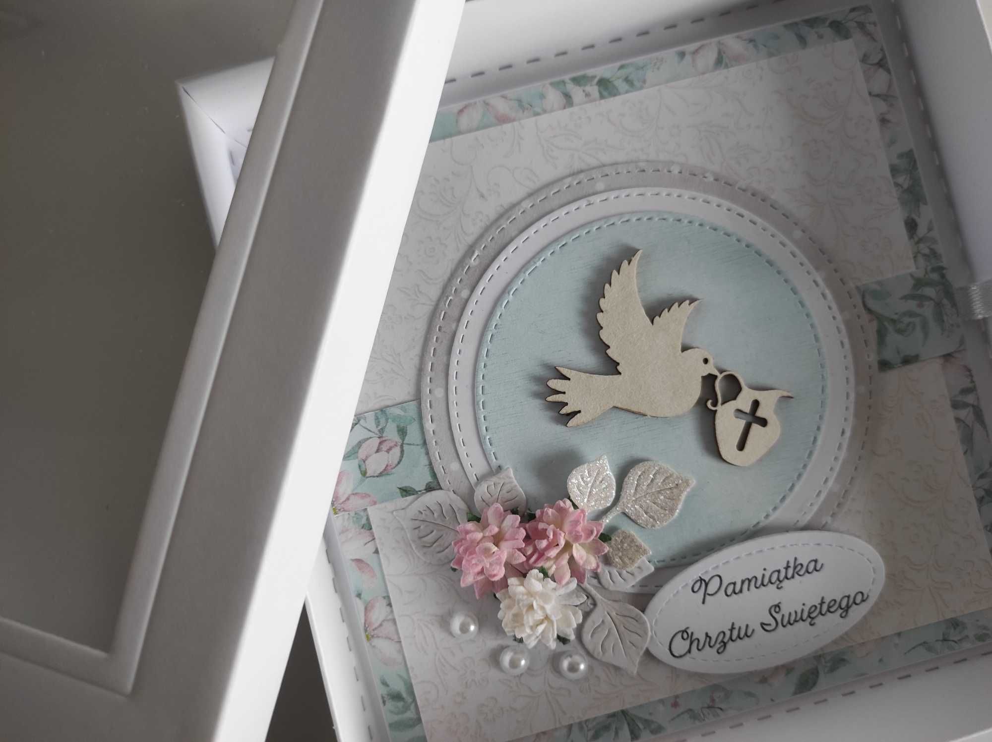 Kartka ręcznie robiona na Chrzest Święty w pudełku handmade
