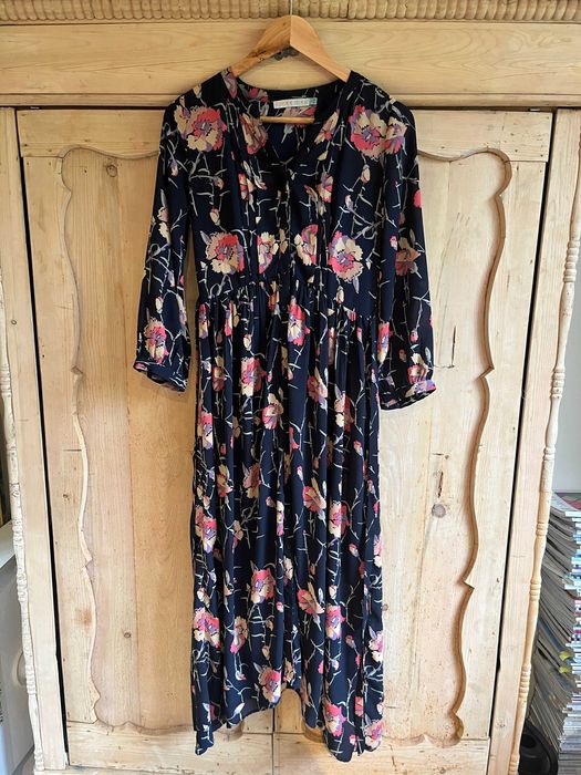 sukienka długa, długi rękaw, w kwiaty