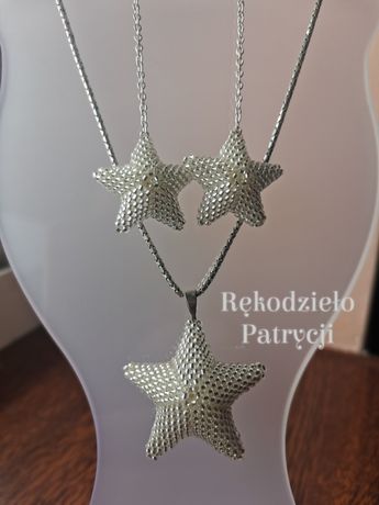 Kolczyki komplet gwiazdki srebrne beading handmade