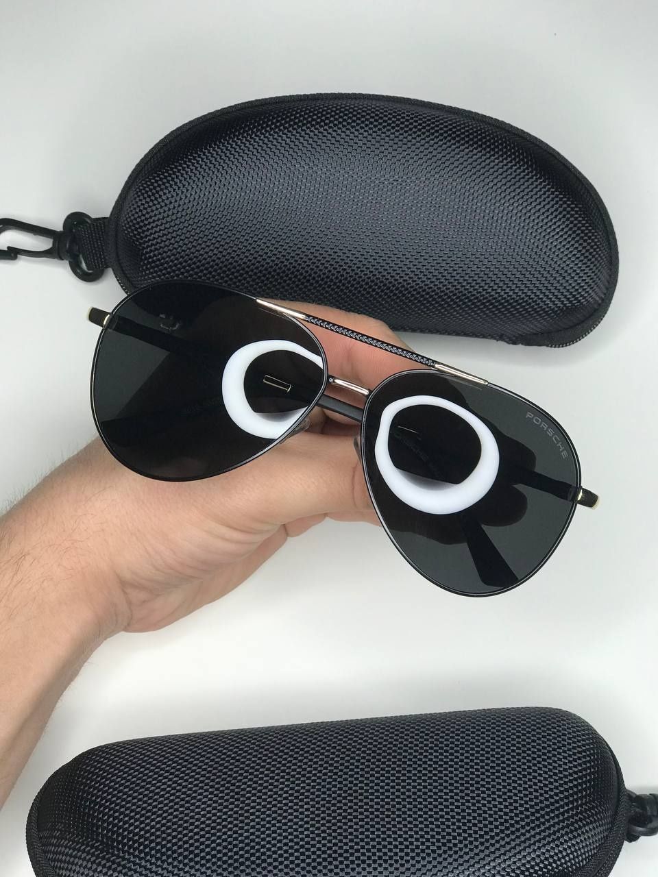 Солнцезащитные очки Porsche Авиаторы черные капельки поляризованные