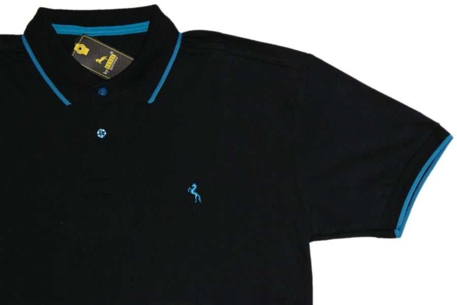 Koszulka męska POLO turecka duża 5XL szer. 116 cm CZARNA bawełniana