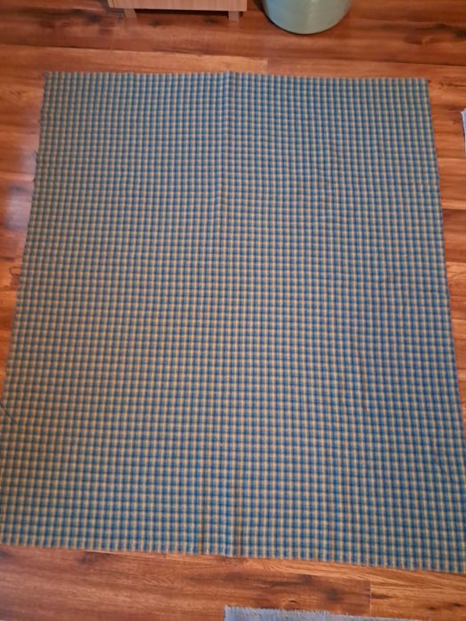 Koc zielony w krate 160x140 z prl  jak nowy