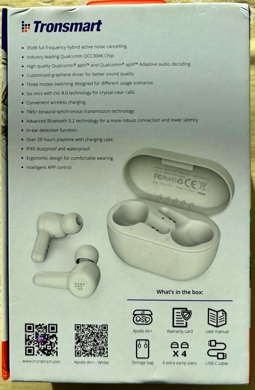 Auriculares Tronsmart Apollo Air+ com cancelamento ativo do ruído