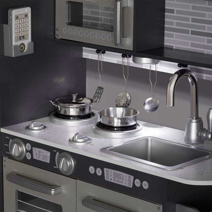 Duża Kuchnia Drewniana Dla Dzieci XXL Światło Płyta Grzewcza Pokrętła