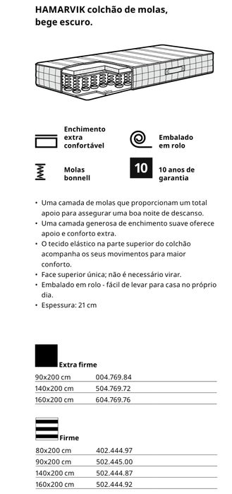 Colchão HAMARVIK 140cm x 200cm | IKEA