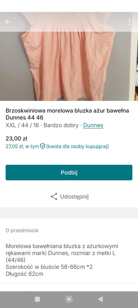 Morelowa bluzka ażur Dunnes 44 46 bawełna