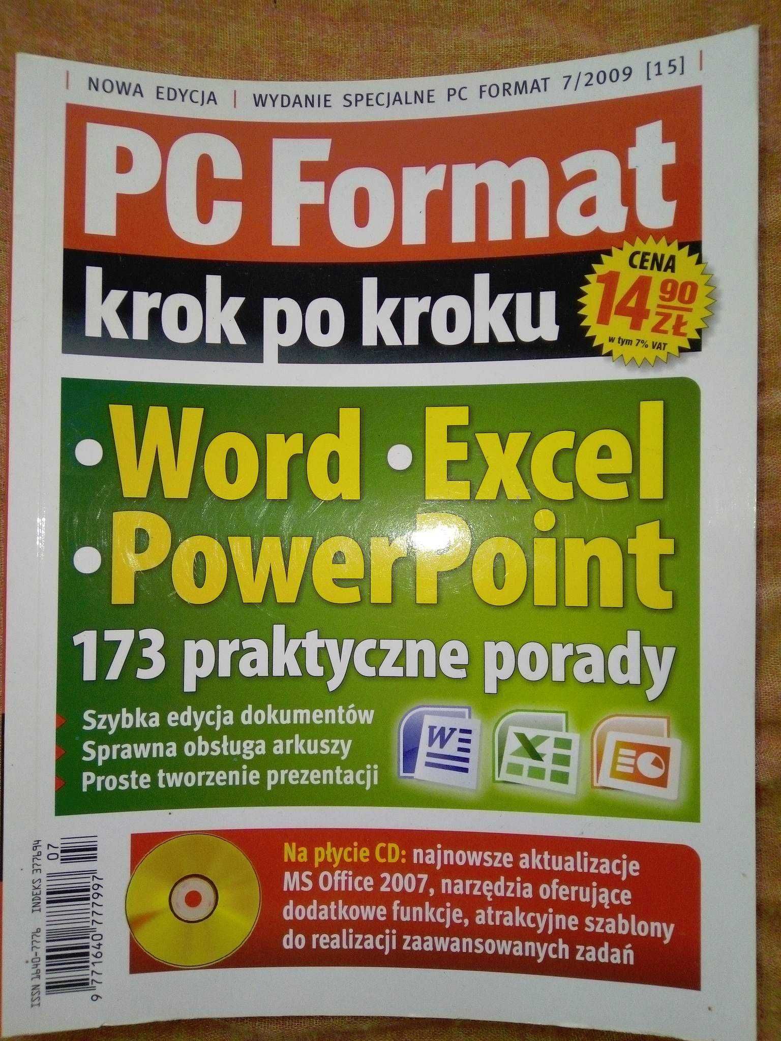 Pc Format krok po kroku 7 2009 Word Excel PowerPoint Gazeta + płyta CD