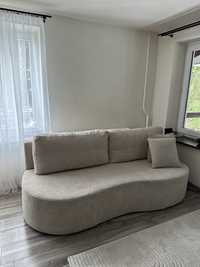 sofa rozkladana z pufem tkanina bucle beżowa nowa