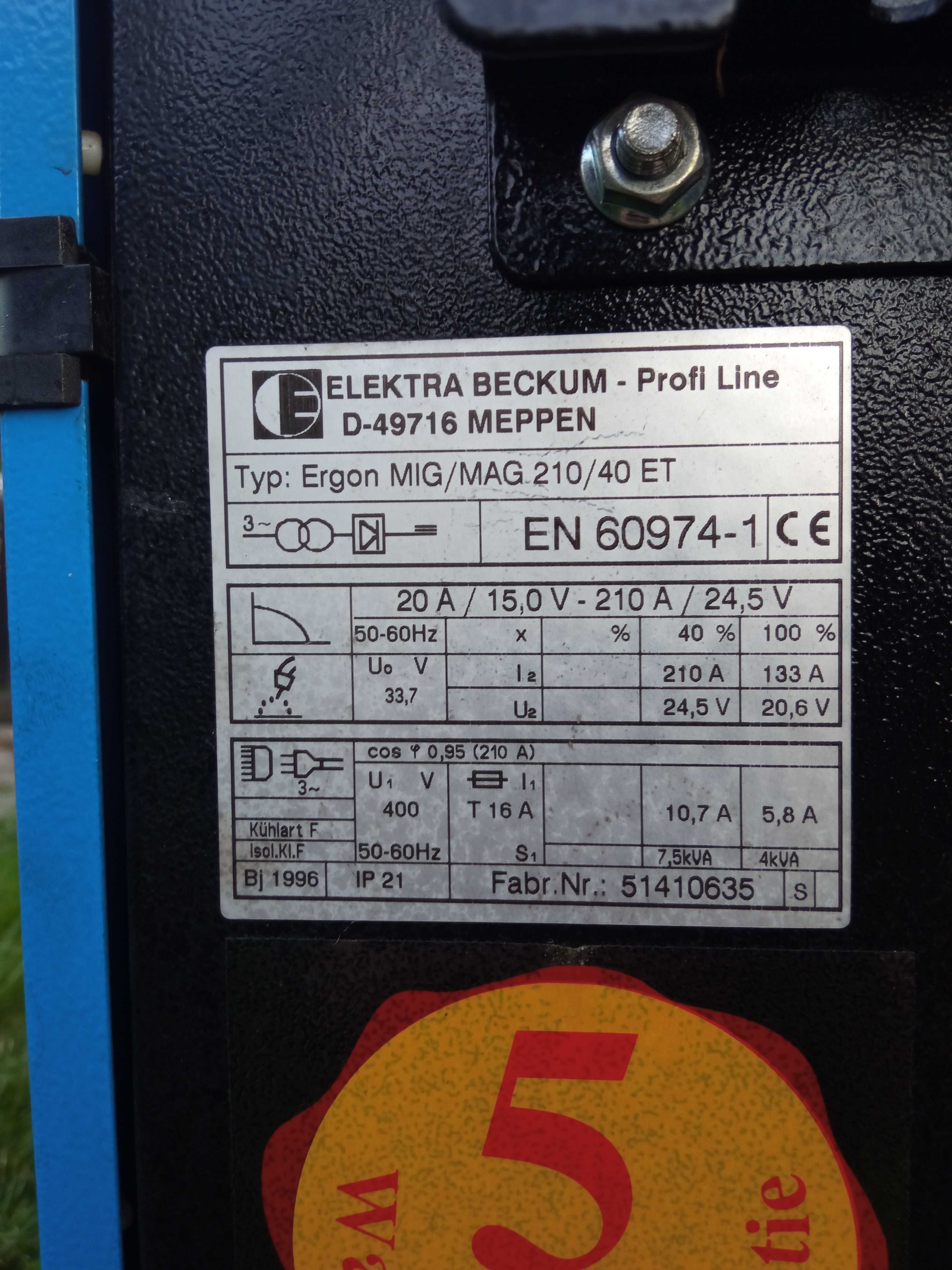 Migomat Elektra Beckum MIG/MAG 210/40 ET niemiecki komplet