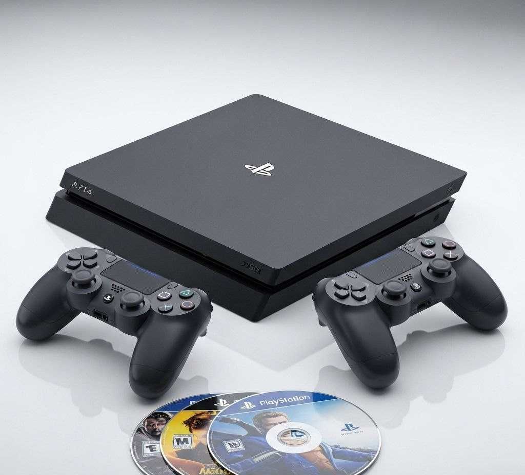 PlayStation 4 Slim 1TB+ 2 оригінальні джойстики DualShock 4+ 3 диски
