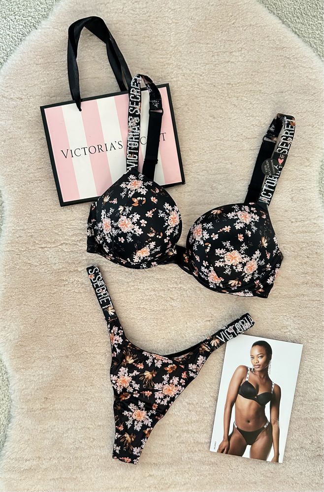 Victoria’s Secret komplet stanik 70C push up shine strap majtki M nowe