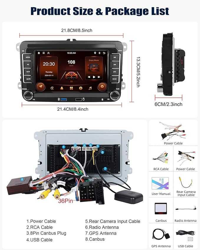Radio 2G + 64G Android 13 do VW Golf 5 Polo Skoda Caddy Seat z Carplay