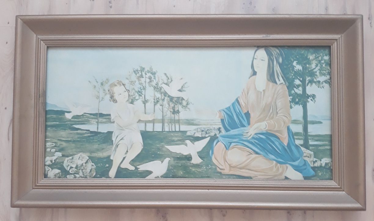 Stary obraz w oprawie Matka Boża z gołąbkami