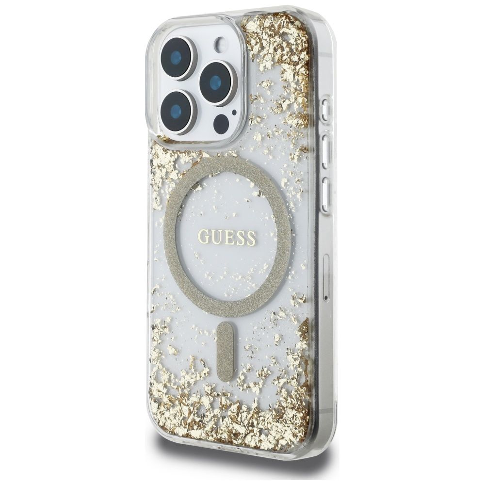 Etui Guess HC Resin Bottom Glitter do    iPhone 16 Pro MagSafe złoty