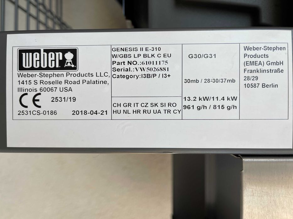 Гриль газовий Genesis II E-310 GBS Weber GBS 61011175 мобільний новий