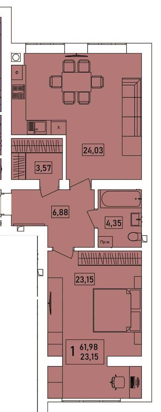 Квартира на 61,98м2 у розстрочку до 10 років з внеском в 35 794$