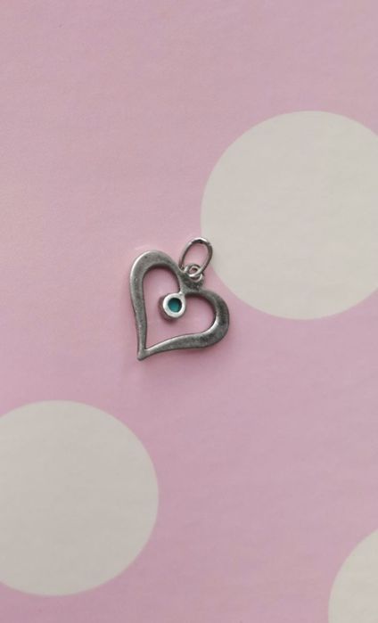 Wisiorek zawieszka Prl srebro serce turkus Warmet plus łańcuszek