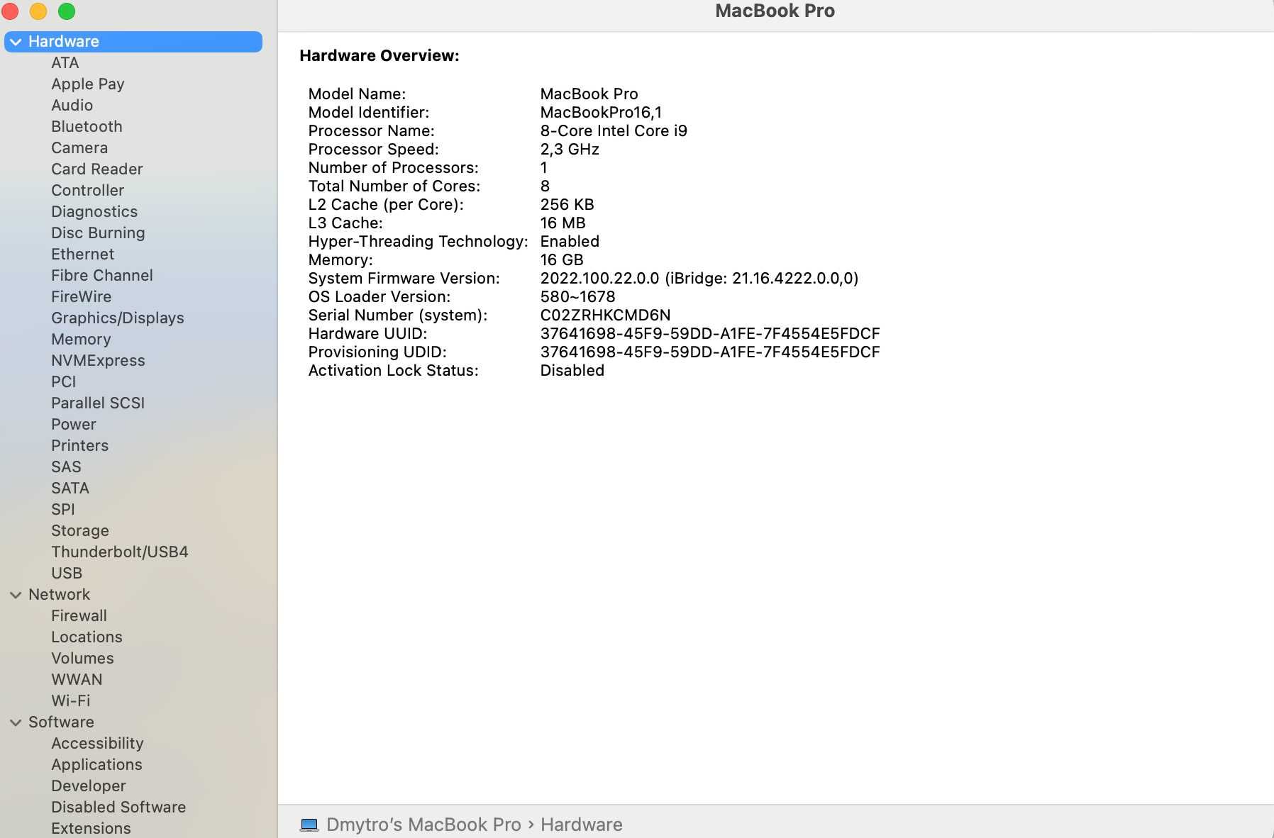 Macbook Pro 16" i9 (A2141)