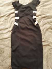 Sukienka s/m czarna z kremowymi pasami