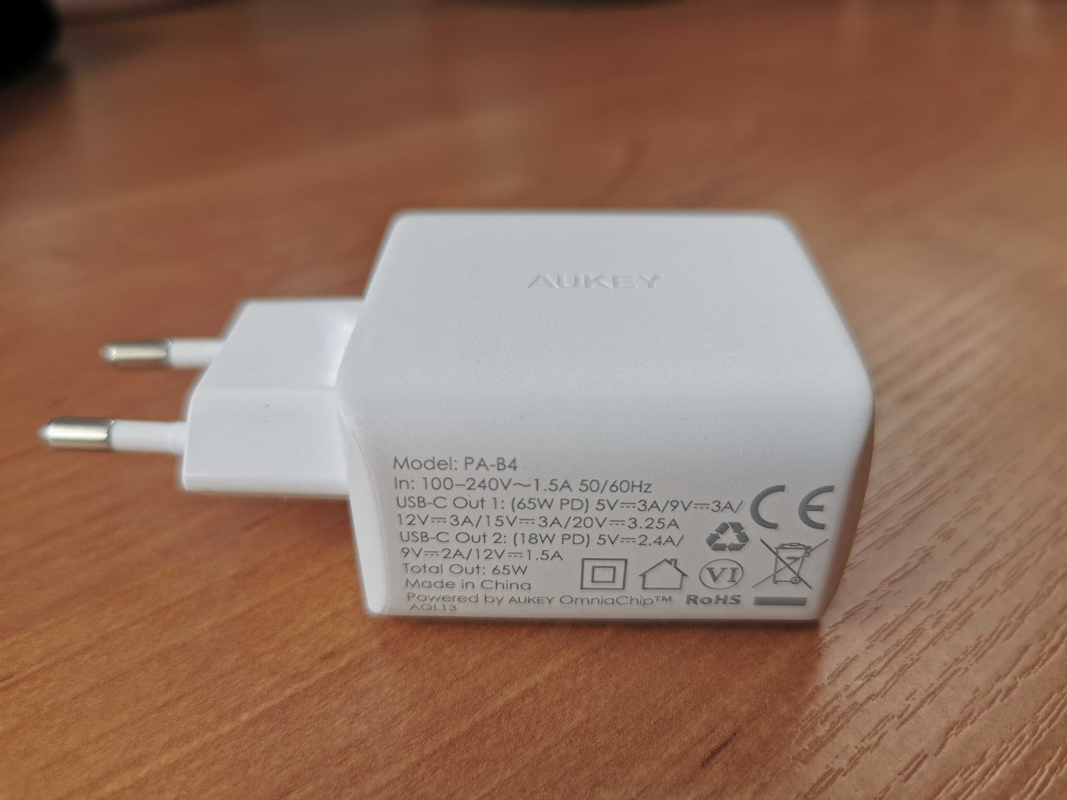 Szybka ładowarka PD 65W GaN 2xusb C Aukey Omnia Duo PA-B4