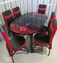 Кухонний обідній розкладний скляний стіл зі стільцями Обеденный стол