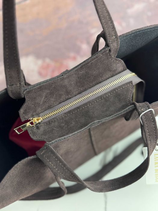 Torebka zamszowa shopper skórzany z możliwością powiększenia torby