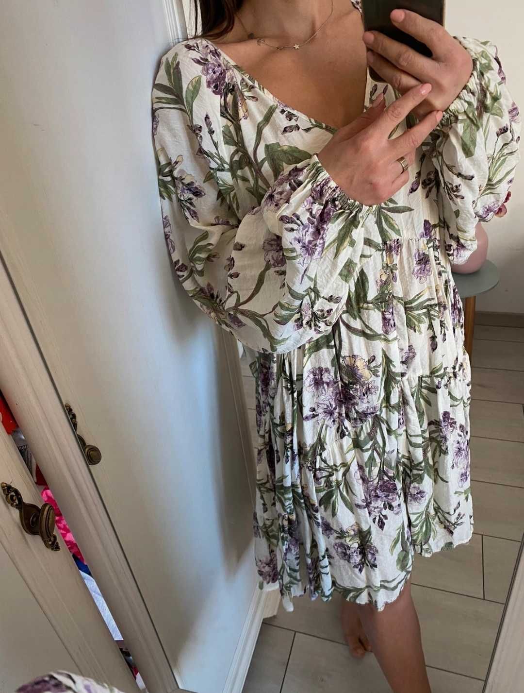 H&M kolorowa sukienka tunika koszula bluzka oversize kwiaty XXL