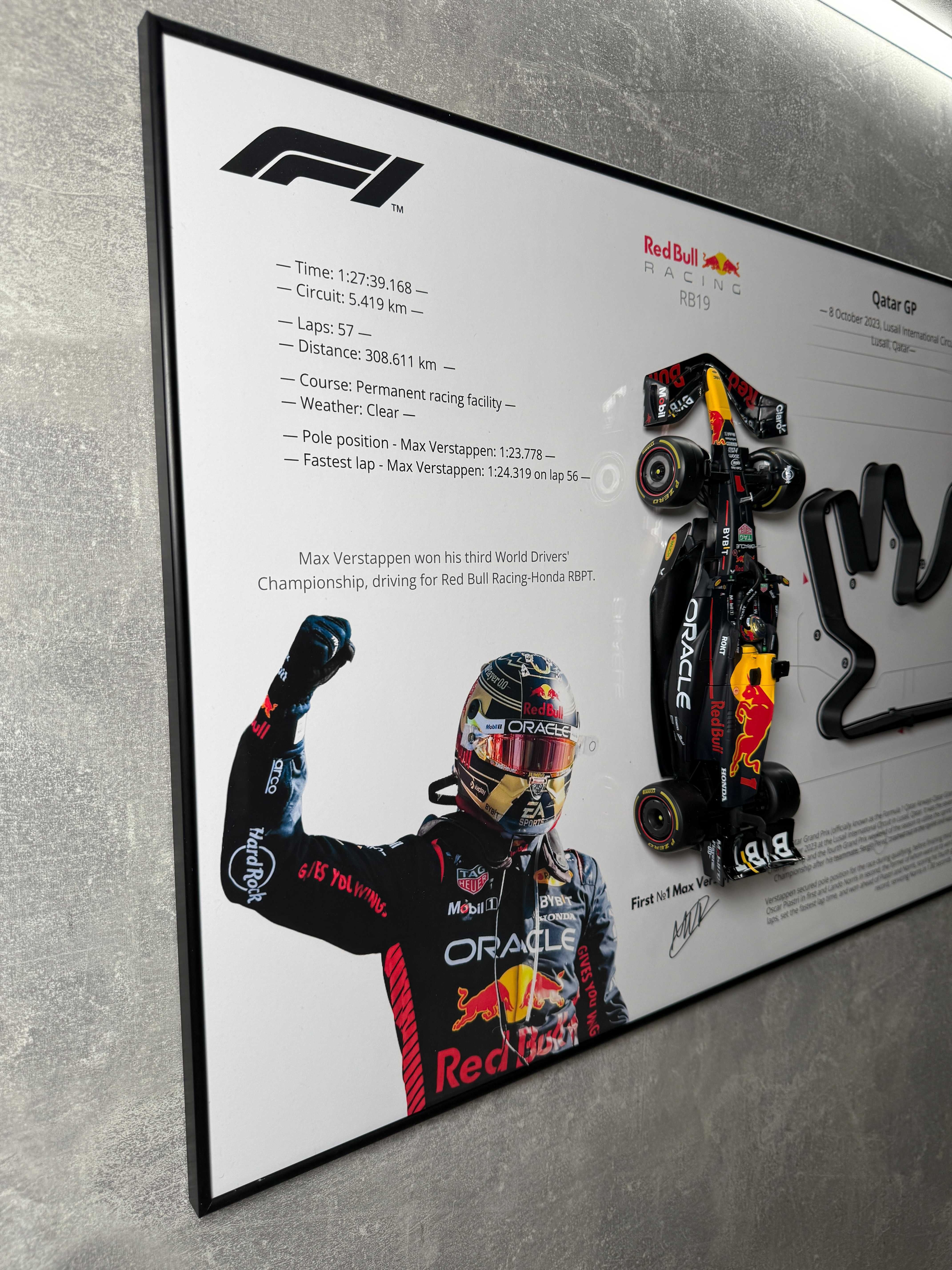 3D Картина на Стіну з Bburago Red Bull RB19 1:18 та 3D Трасою Qatar GP