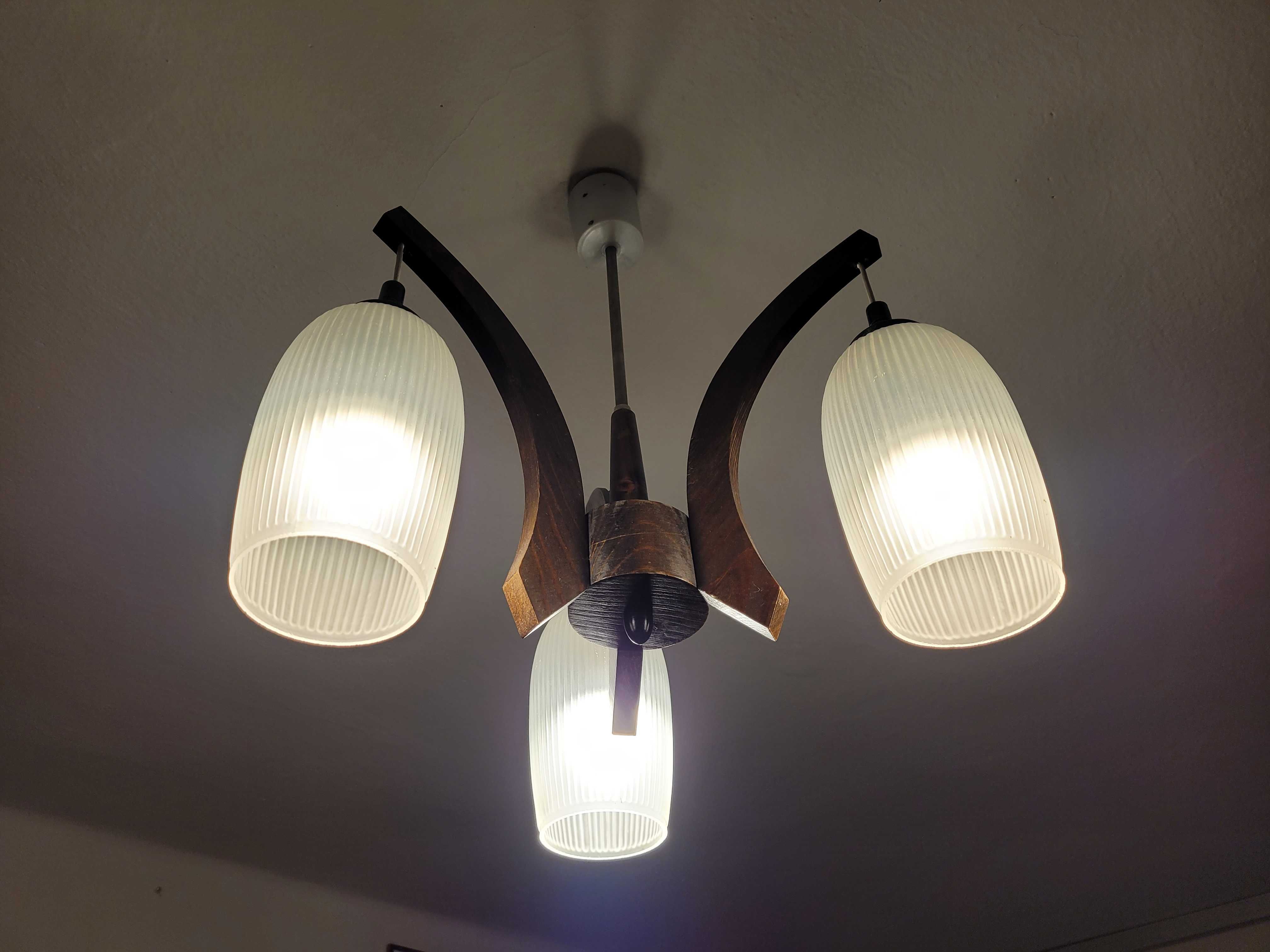 Stara lampa sufitowa PRL retro - trzy źródła światła
