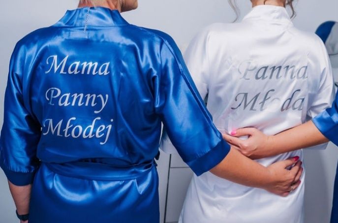 Szlafrok Mama Panny Młodej granatowy napis srebrny S