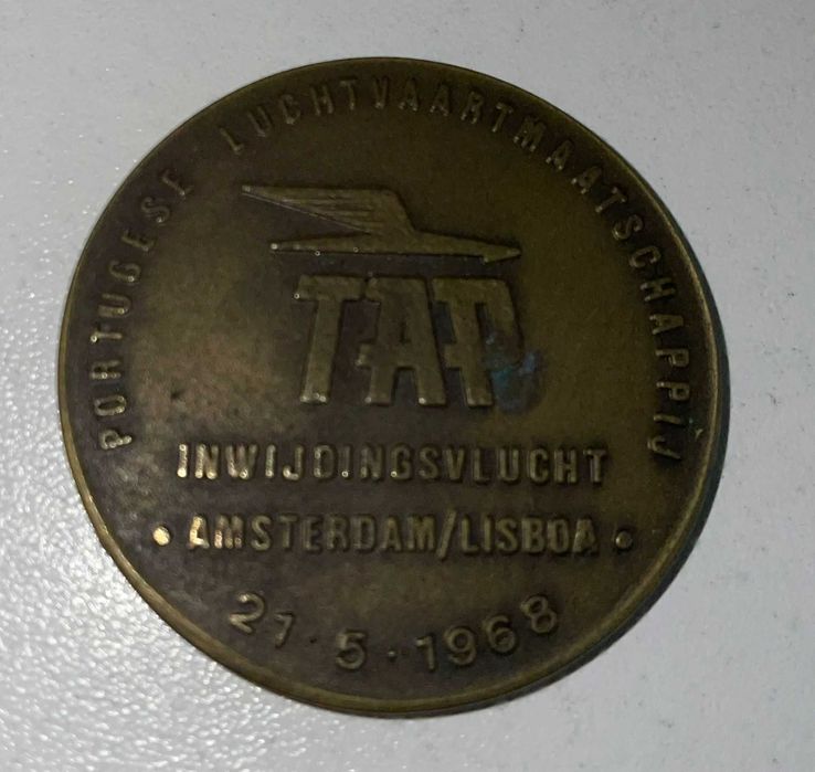 Moeda comemorativa TAP 1968 - Inauguração voo Amsterdan Lisboa