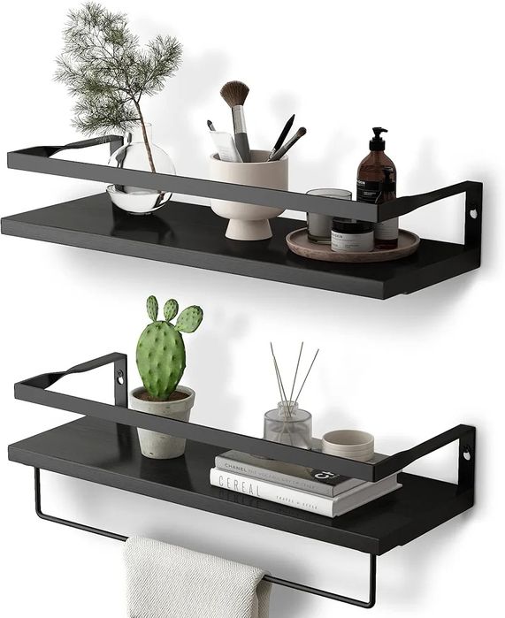 Półka ścienna,łazienka czarny, drewnianometalowa