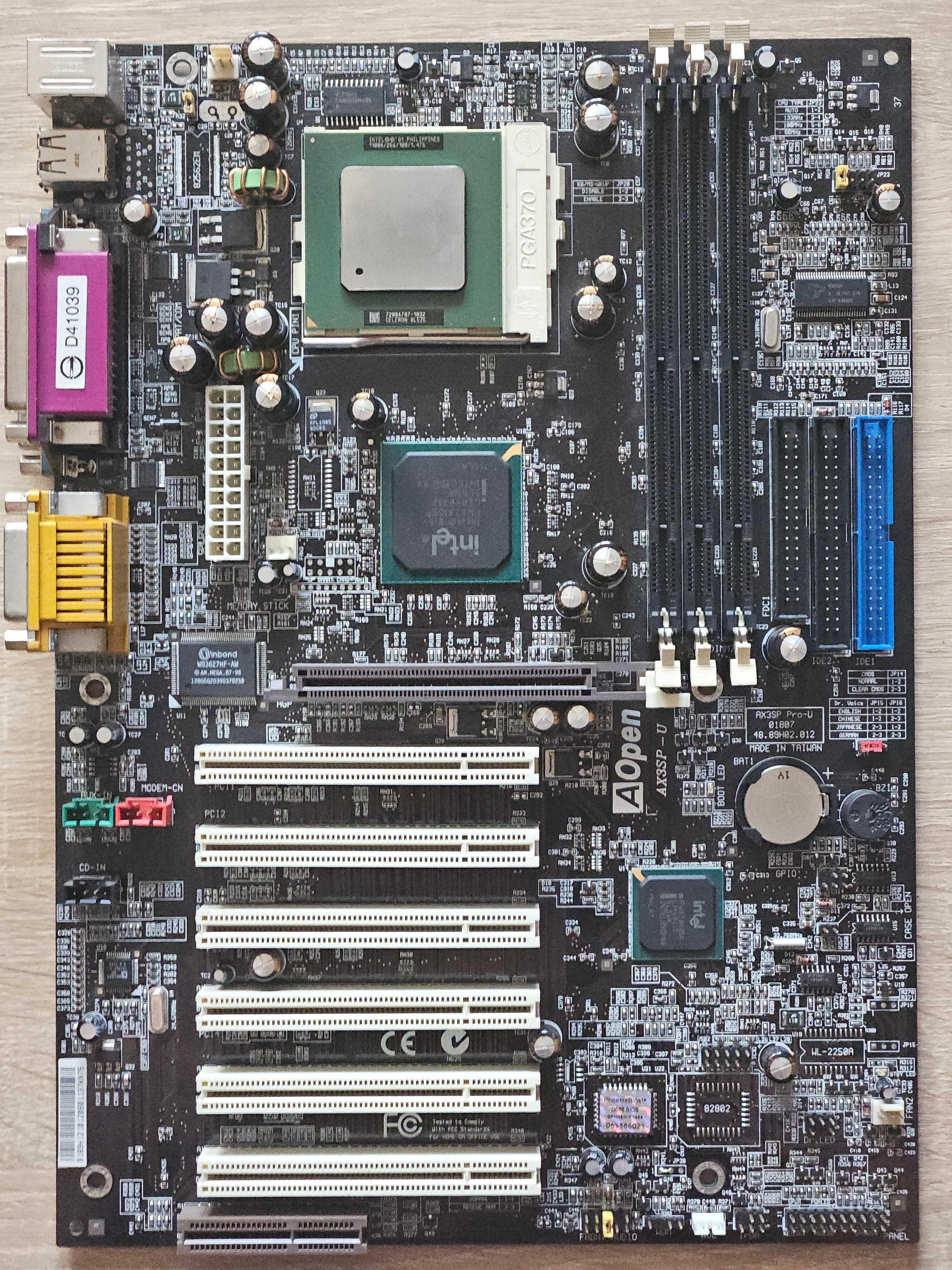 Płyta główna AOpen AX3SP-U + Intel Celeron 1100A + chłodzenie