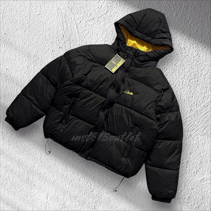 Куртка Corteiz Alcatraz Puffer Jacket Black/Yellow Пуховик Кортез