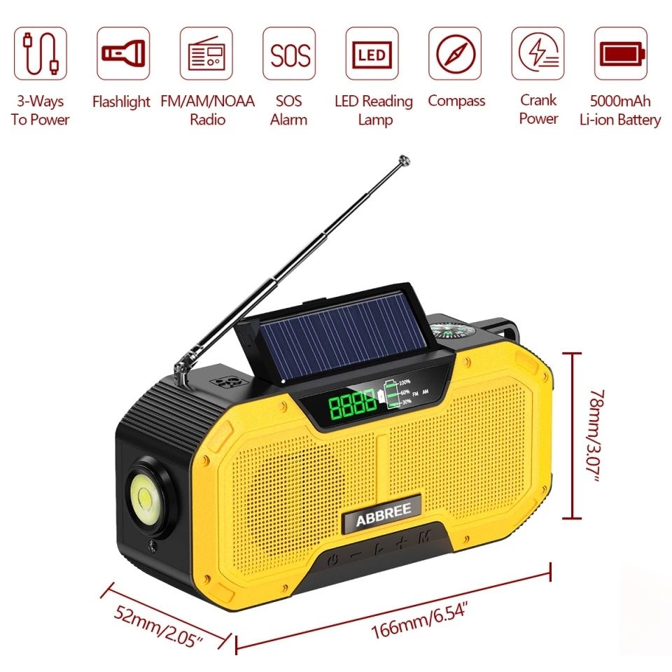 Radio survival solarno-kinetyczne 5000mAh z kompsem