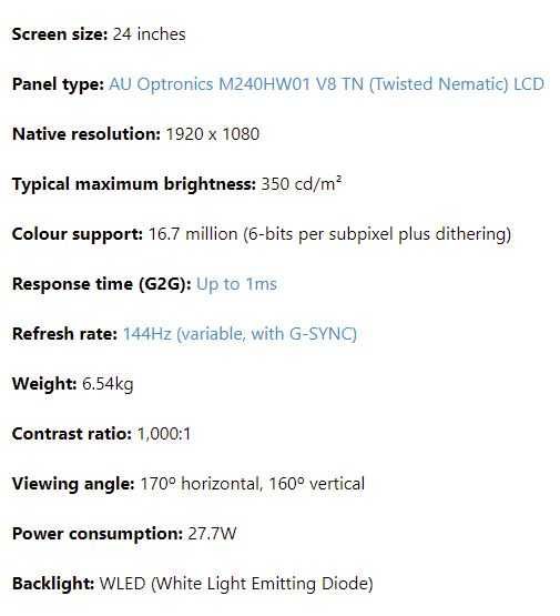 Monitor Pure GSync AOC G2460PG 144 FPS