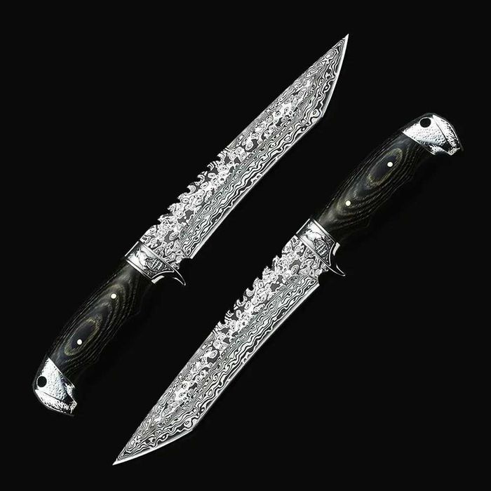 Nóż Finka Myśliwski DAMAST Crystal TANTO kabura MALEZYJSKI DĄB ND301