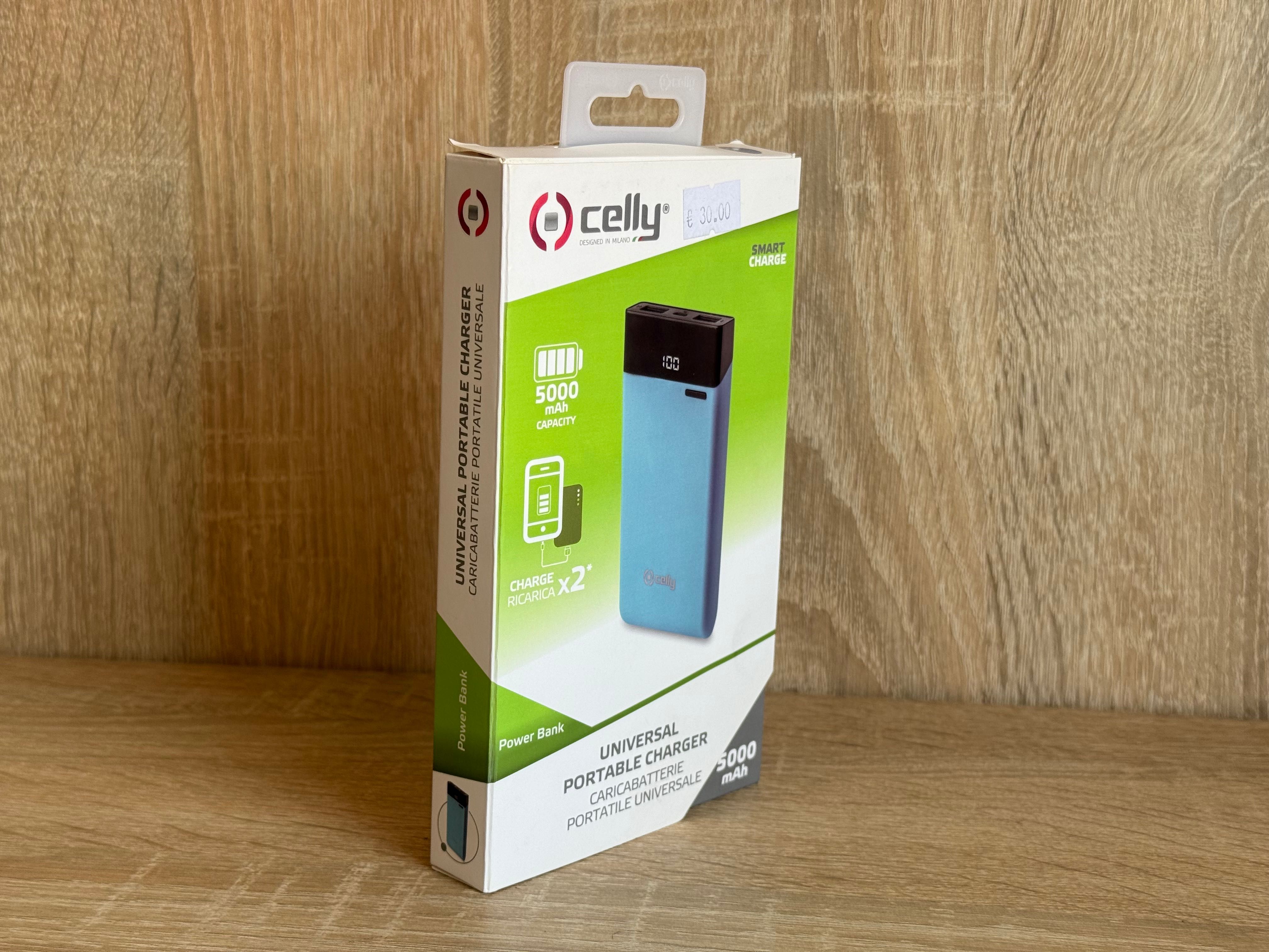 Niebieski Powerbank Celly 5000mAh 2x USB, 1x microUSB