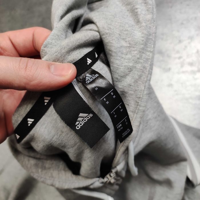 MĘSKA Bluza Szara Adidas Hoodie z Kapturem Bawełna Suwak 3 Paski