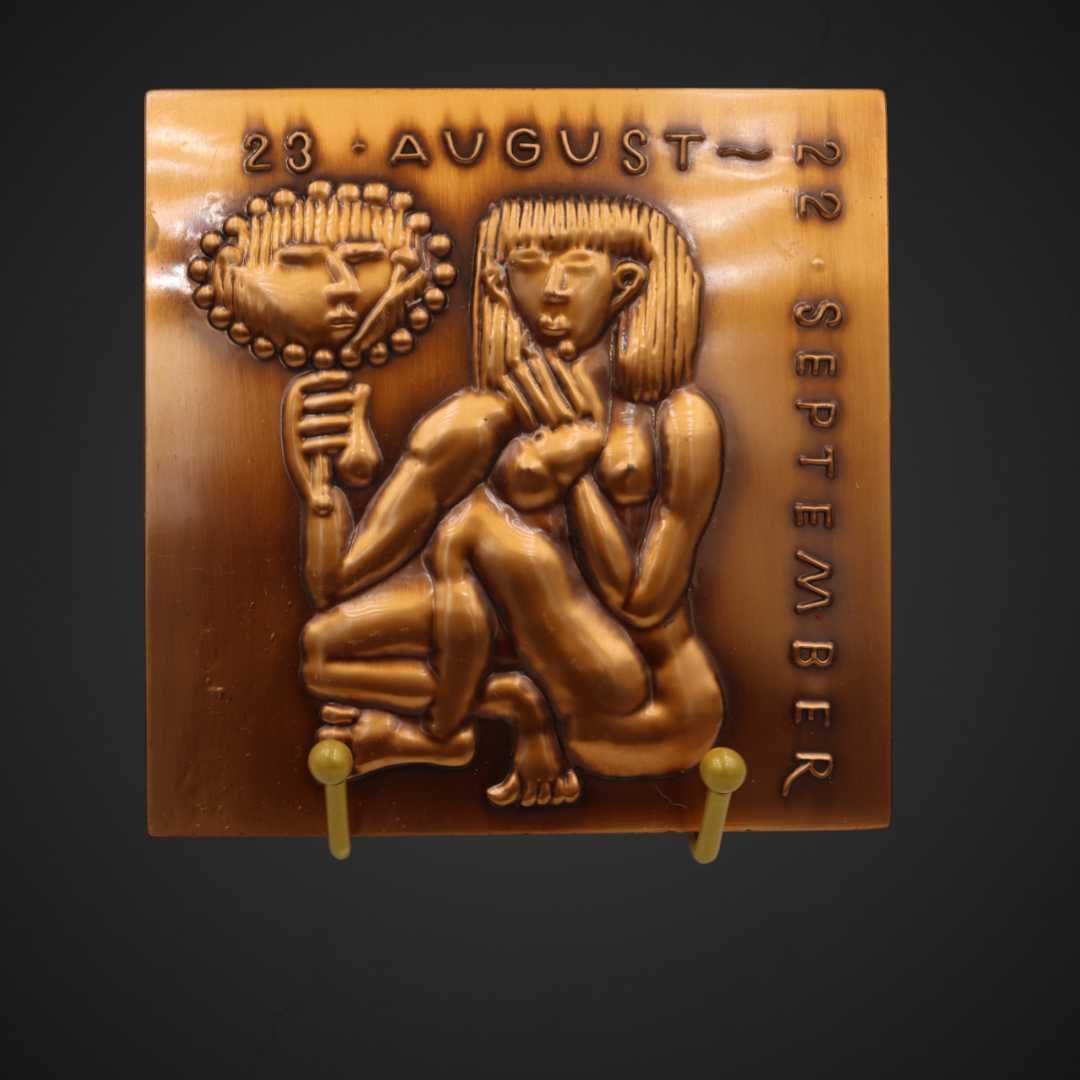 Miedziana płaskorzeźba  znak zodiaku Panna miedź B5/072674