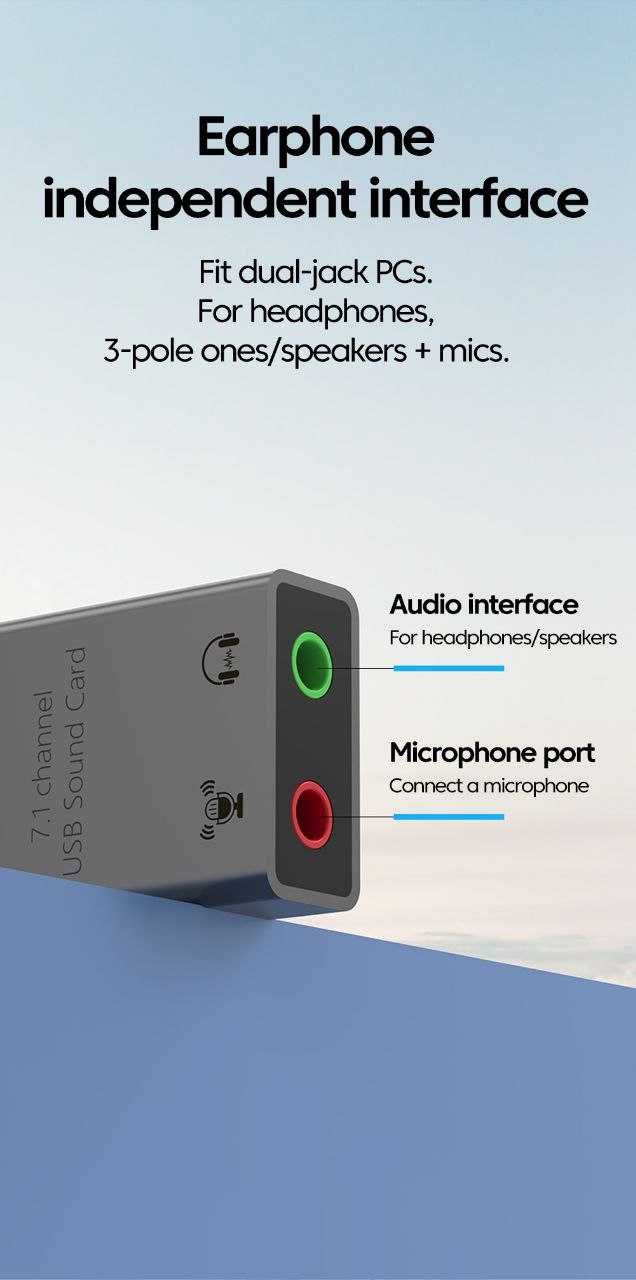 Звуковая карта Type-C с 7.1-канальным объёмным звуком для ноутбука Mac