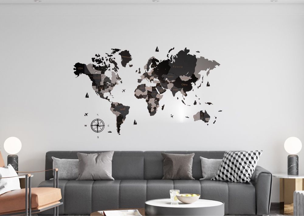 Карта світу мапа з дерева декор на стіну подарунок