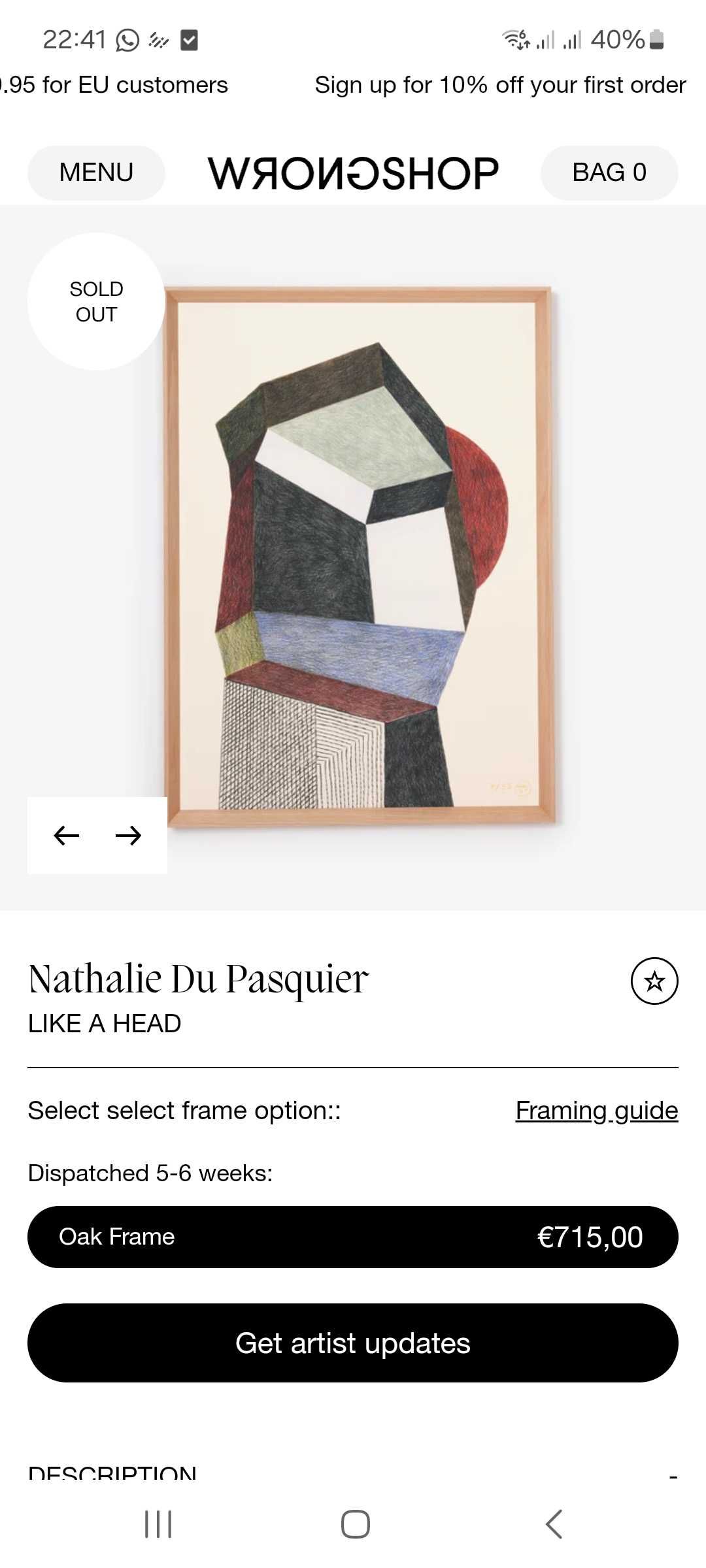 Quadro de Nathalie Du Pasquier " Like a Head" - edição Limitada 28/35