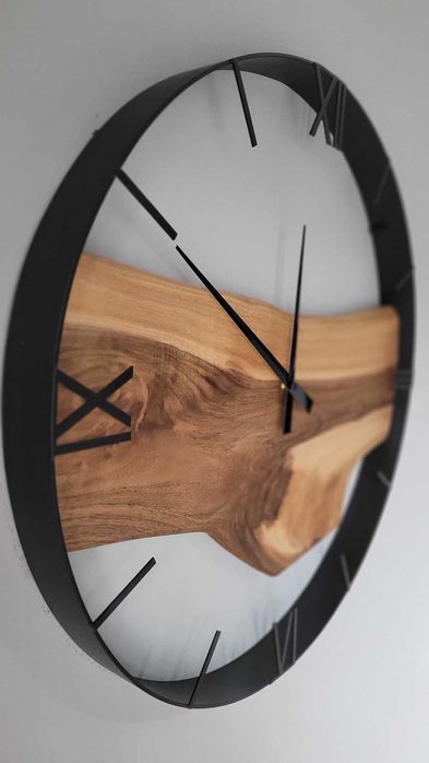 Zegar ścienny 60cm naturalne drewno orzechowe. Loft Rękodzieło Prezent