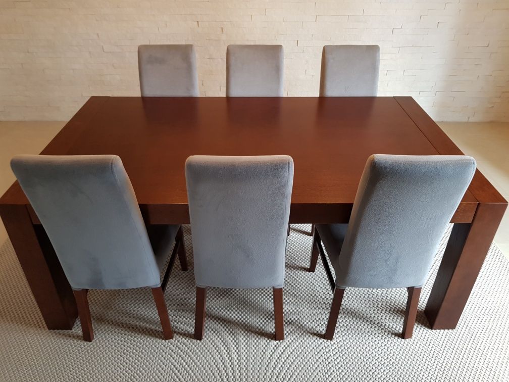 Stół drewniany rozkładany 110x195 110x255 + krzesła 6 sztuk