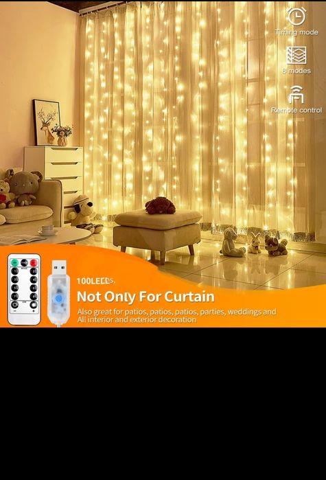 Гирлянда светодиодная ШТОРА питание от ЮСБ , пульт