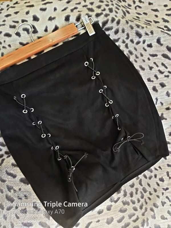 Czarna zamszowa spódnica wiązana sznurowana NOWA roz XS/S