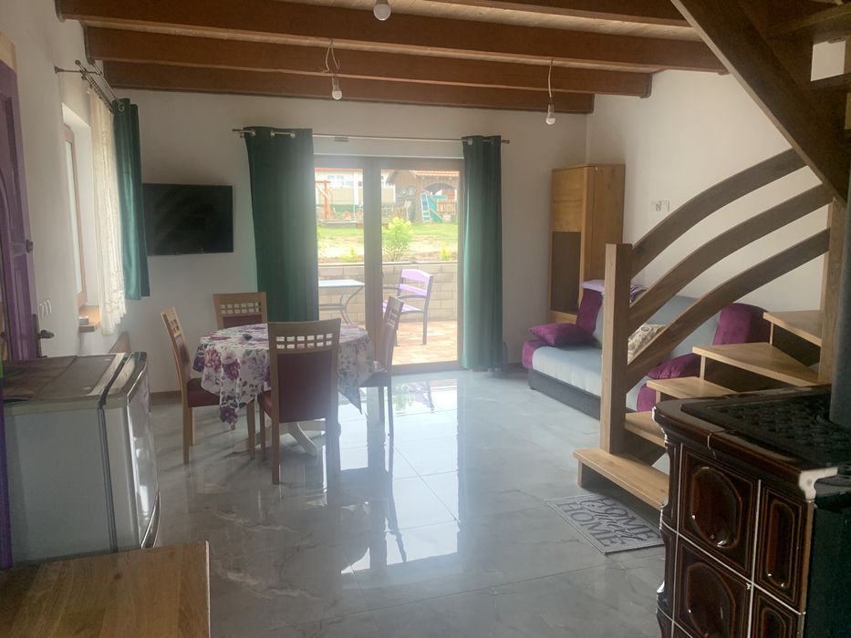 Lawendowy całoroczny komfortowy domek z kominkiem na Kaszubach