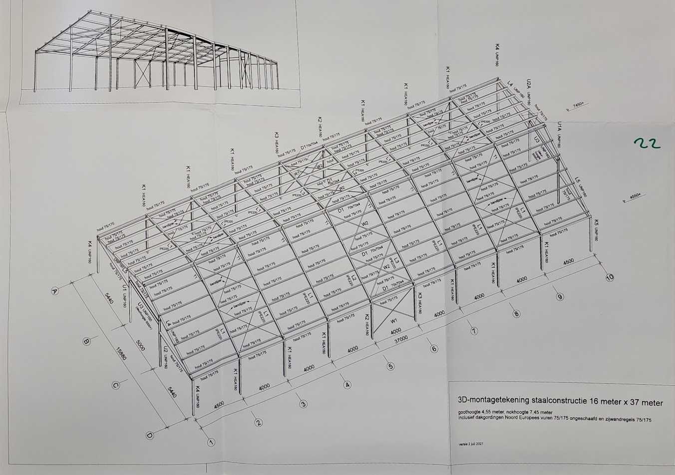 Konstrukcja hali stalowej 16 m x 37 m  Ocynkowana