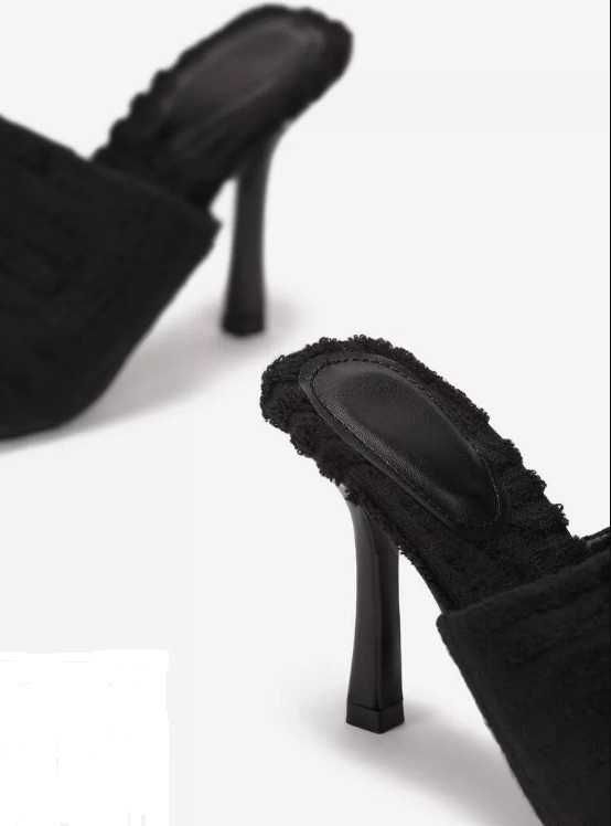 Buty czarne klapki na obcasie szpilka Astamia 39 wsuwane obcas NOWE